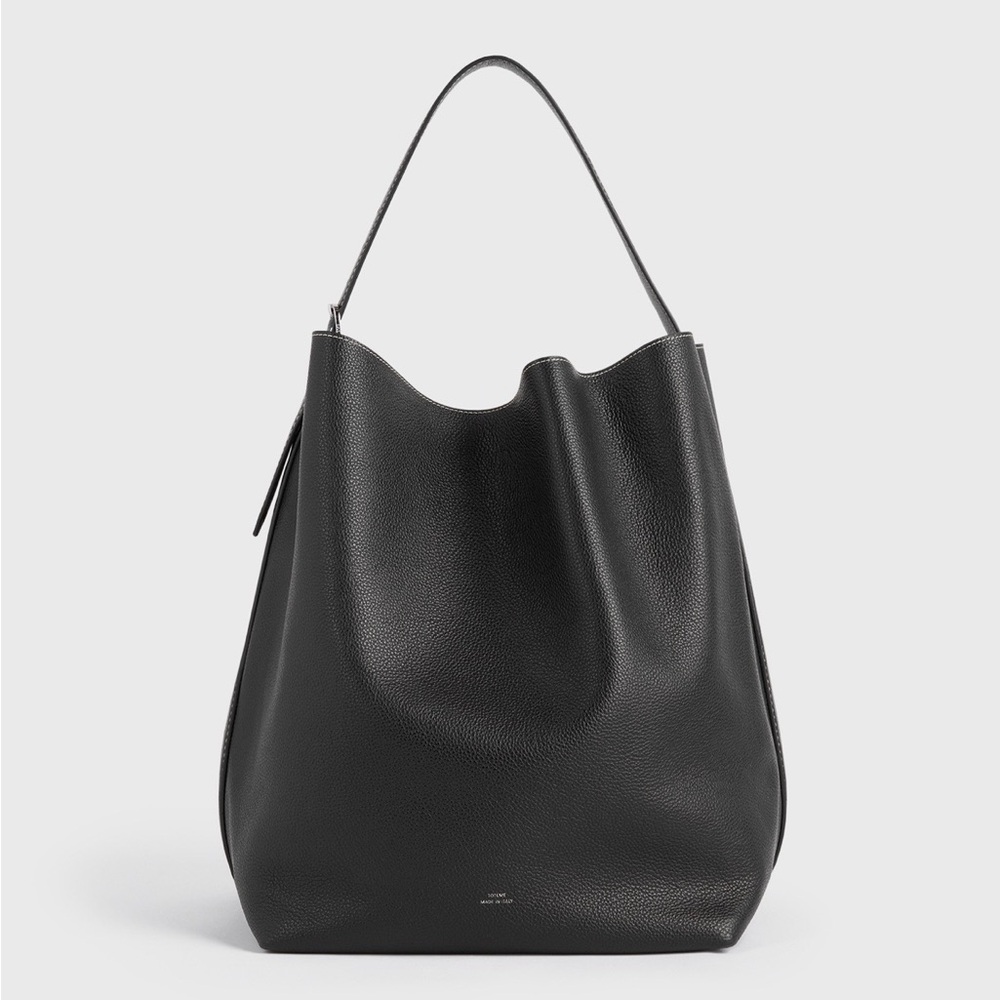Toteme grained belted leather tote bucket bag black